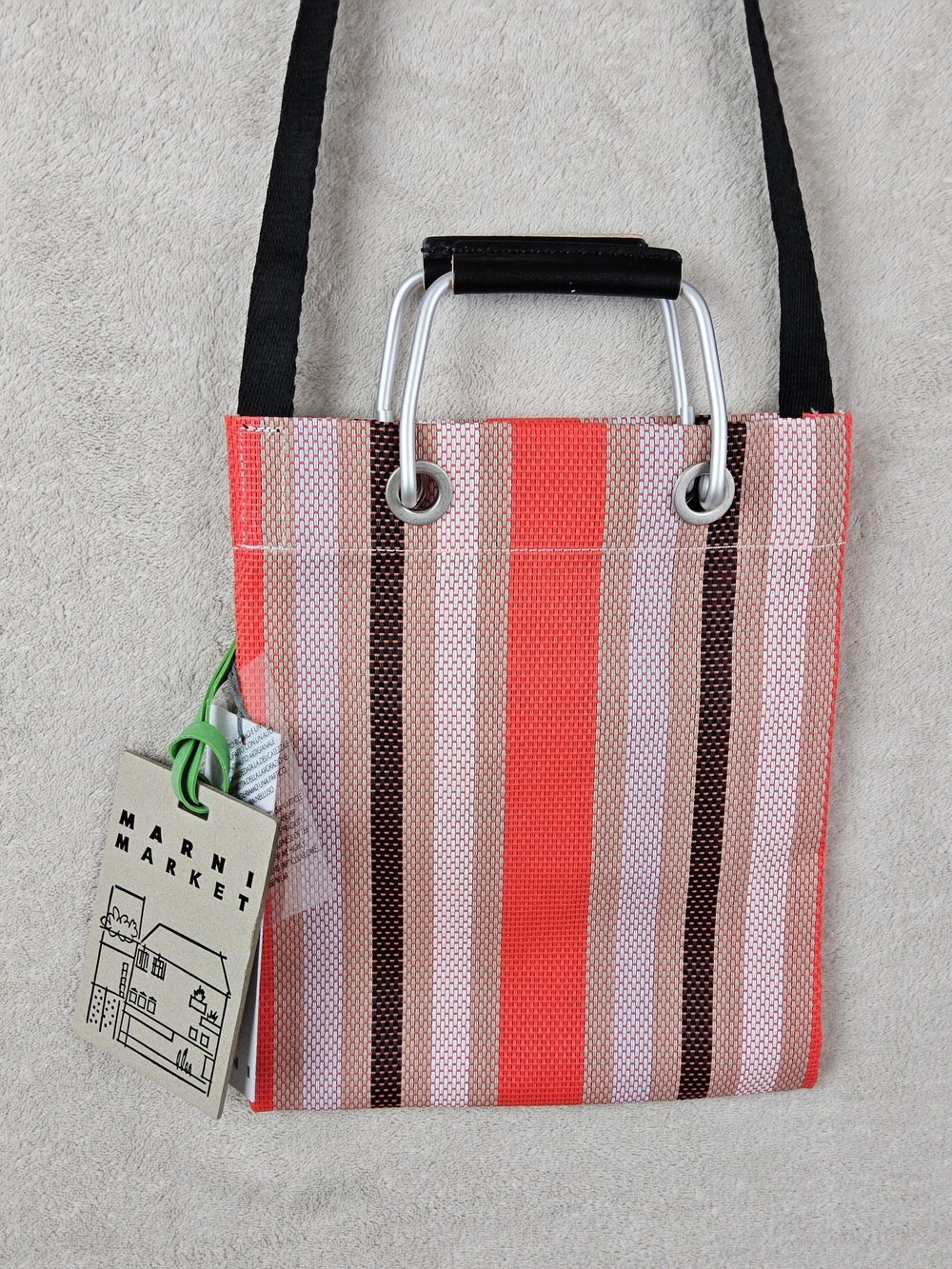 Marni Striped Tote with Coral and Brown Accents - Picture 4 of 5